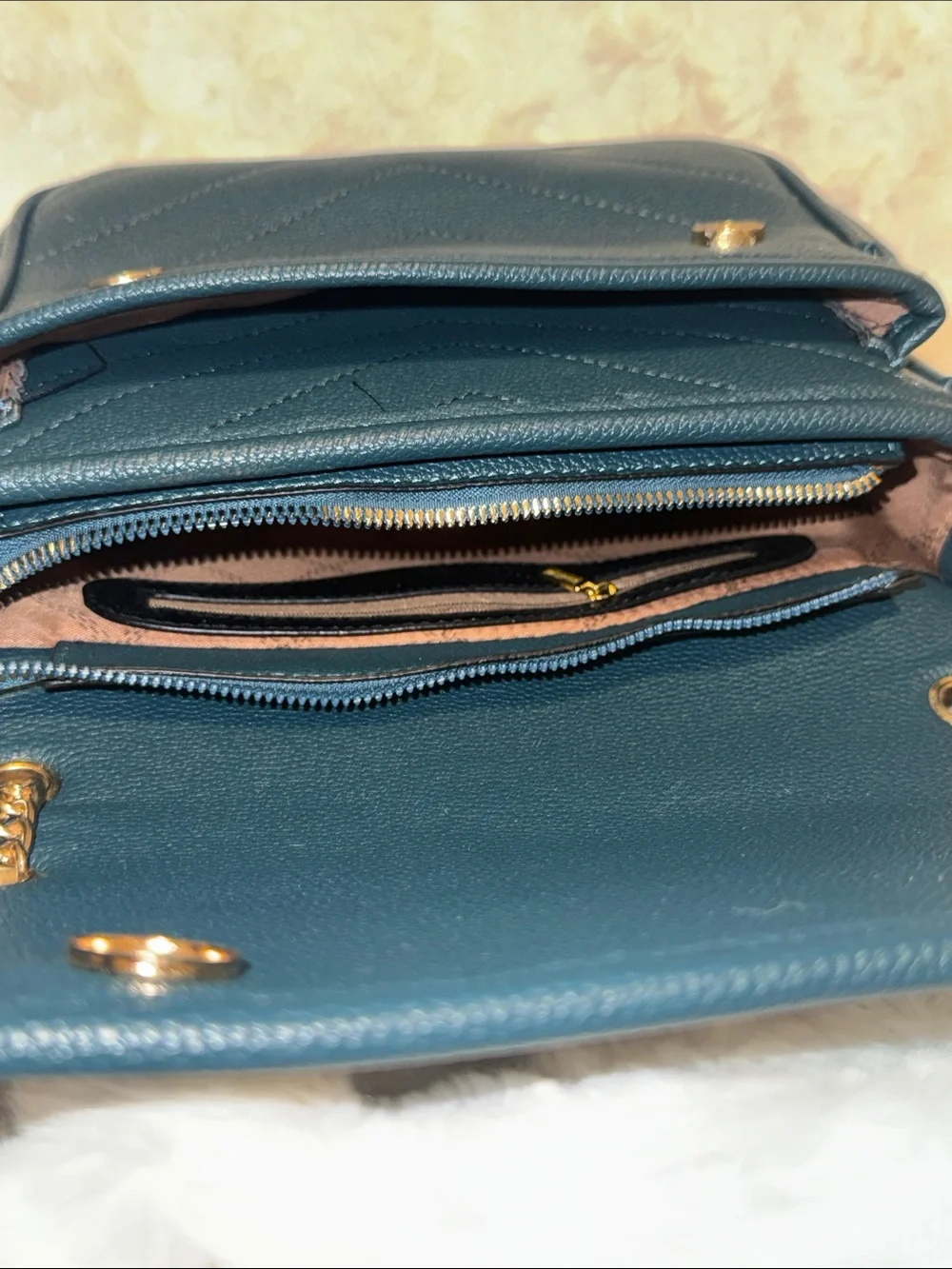 Chevron quilted navy/peacock blue crossbody